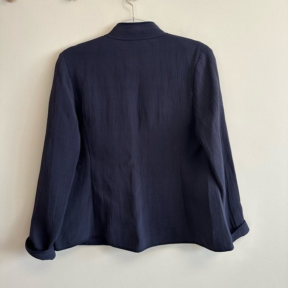 Eileen Fisher Navy Open Front Collared Blazer Cardigan Crepe Silk Size Small - Picture 8 of 8